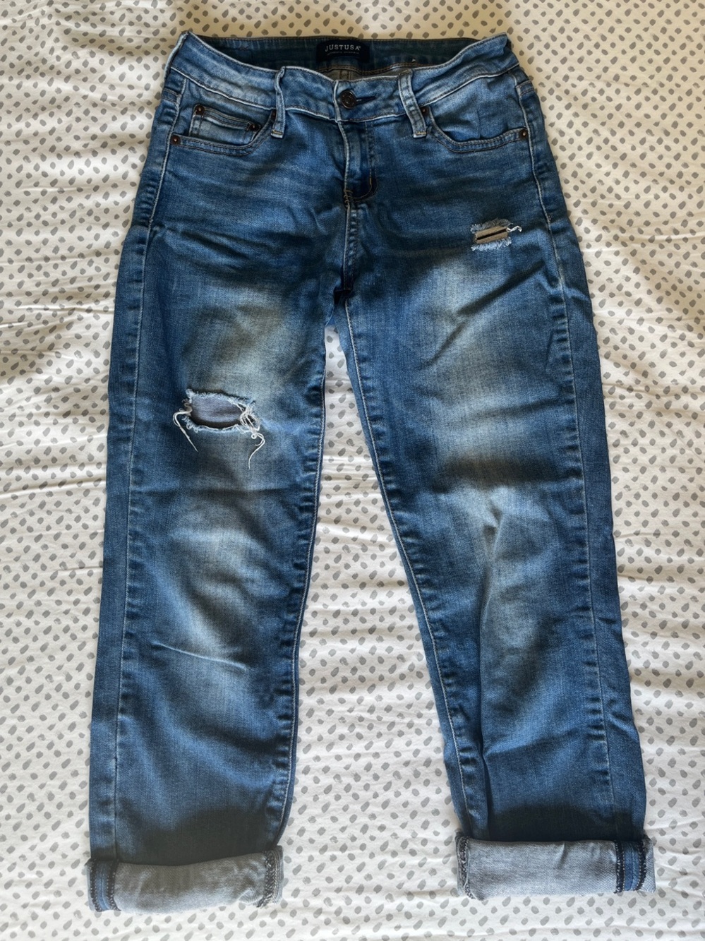 Just USA Cropped Cuffed Distressed Denim Jeans Size 3